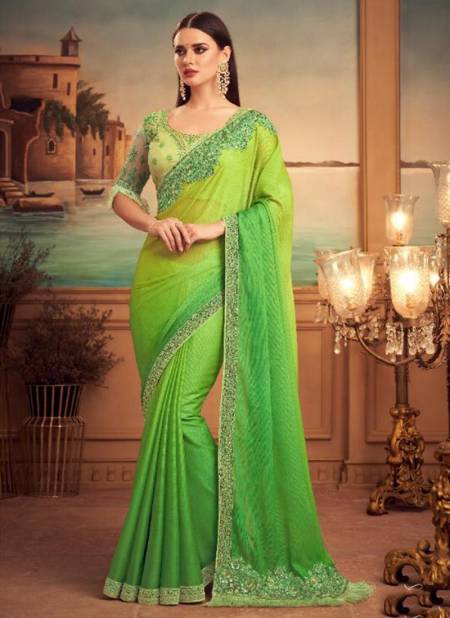 Green Colour TFH SILVER SCREEN 15th EDITION Fancy Heavy Party Wear Mix Silk Stylish Designer Saree Collection 25004